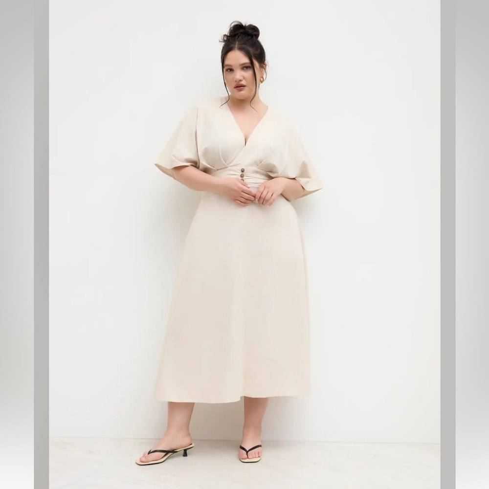 Cider Cream Linen Blend Midi Dress